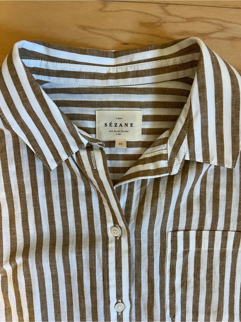 Sezane Tomboy Buttondown Camel and White size 40 - Picture 4 of 7